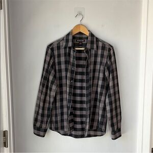 Michael Kors Cotton Black Checkered Button Down Tailored Fit Men’s M